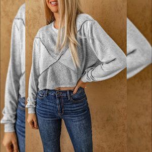 Gray Expose Seam Knitted Patchwork Cropped Top